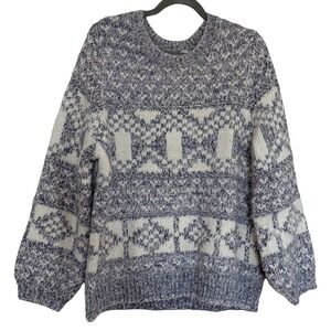 GAP Geometric Fair Isle Knit Sweater Blue White‎ Alpaca Wool Blend Women's XL